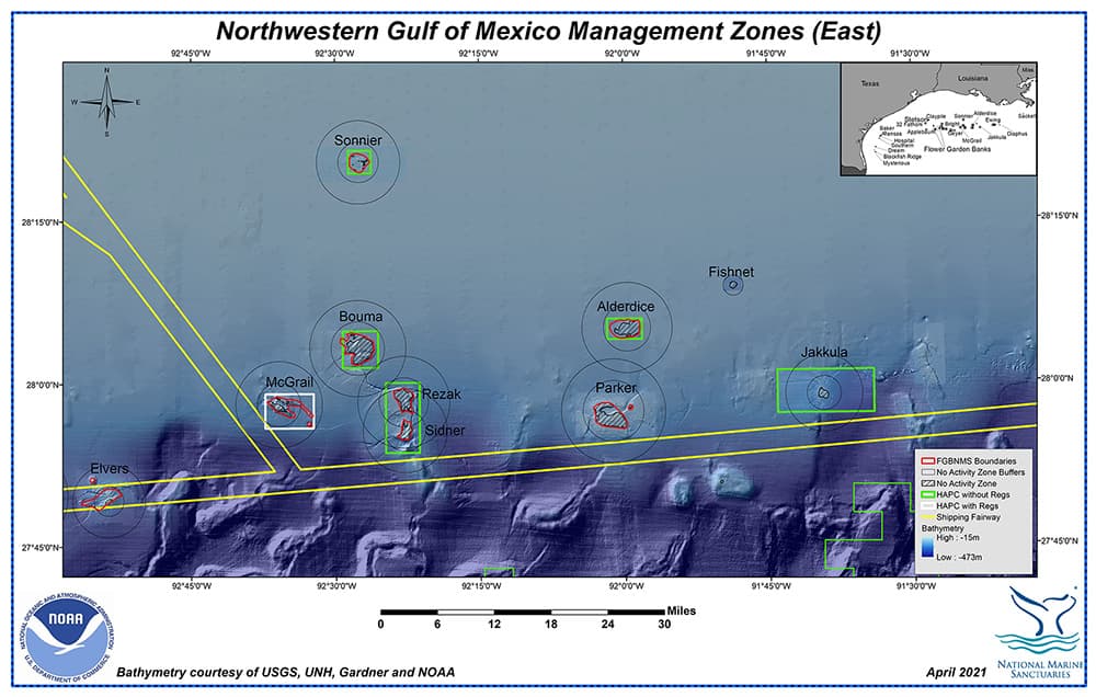 Map showing management zones in the eastern portion of the northwestern Gulf of Mexico
