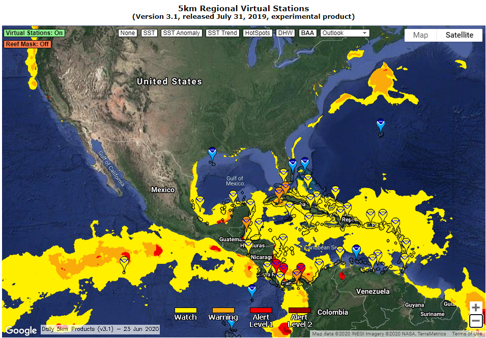 Map showing remote sensing sites in the Caribbean and Gulf of Mexico